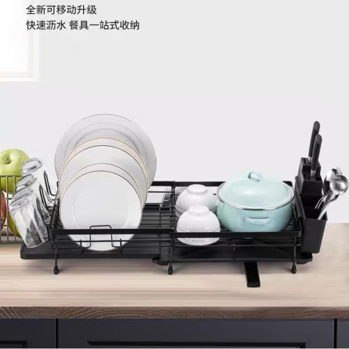 廚房碗架家用碳鋼台面伸縮瀝水碗架子多功能碗碟收納架
