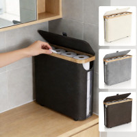 新款衛生紙儲存籃楠竹布藝卷紙收納籃衛生間神器筐可折曡儲物