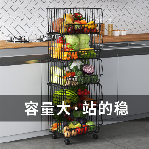 廚房置物架落地多層蔬菜水果零食架收納菜筐多功能推車式蔬菜架子