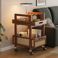 【免運】小推車置物架客廳臥室移動茶幾沙發邊櫃編藤家用多功能邊幾收納架