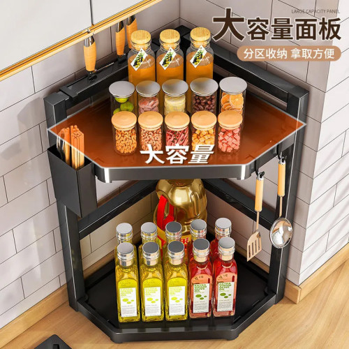 廚房多功能轉角調味品置物架台面三角調料架鹽調味罐收納盒醬油架