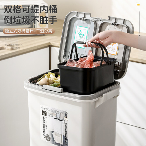 廚房垃圾桶家用大號帶蓋雙層一體防臭雙層廚餘乾溼分離分類日式