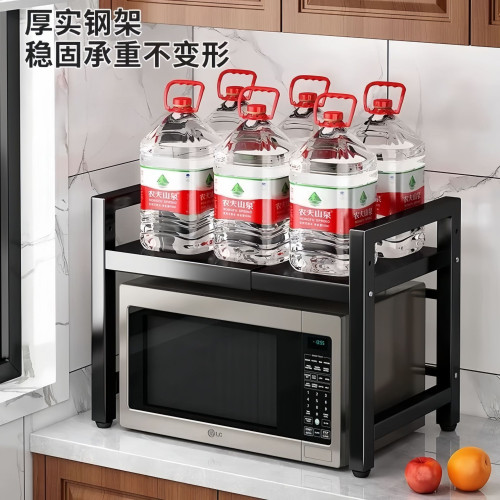 廚房微波爐置物架可伸縮升級加固雙層烤箱架子台面電飯煲收納架子
