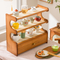 桌面水杯架子置物架現代簡約新中式博古架帶抽茶具茶壺收納擺放架