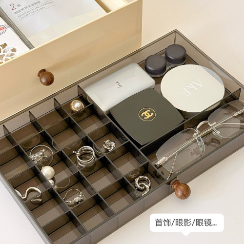 化妝品收納盒桌面高級感抽屜式梳妝台護膚品置物架首飾盒帶蓋防塵