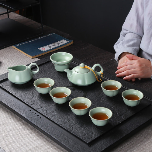 汝窰茶具套裝陶瓷整套茶壺茶杯蓋碗辦公家用禮品套裝