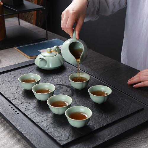 汝窰茶具套裝陶瓷整套茶壺茶杯蓋碗辦公家用禮品套裝
