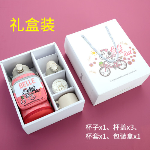 史努比正版卡通杯子316不鏽鋼可攜式高顔值水杯家用三蓋兒童保溫杯