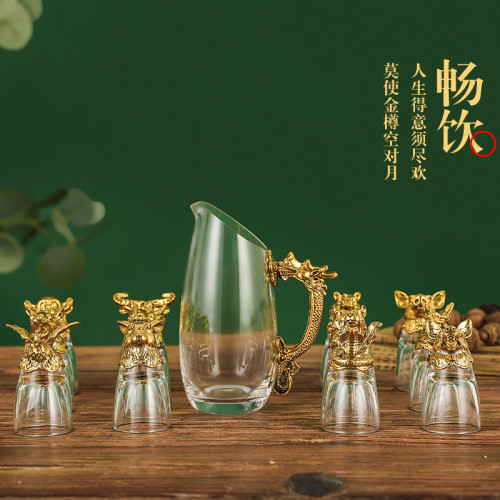 十二生肖白酒杯玻璃琺瑯杯分酒器套裝小酒杯烈酒杯 中式酒杯 禮盒