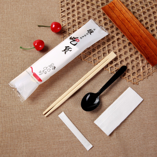 一次性筷子外賣打包塑膠膜牛皮紙勺四件套餐具