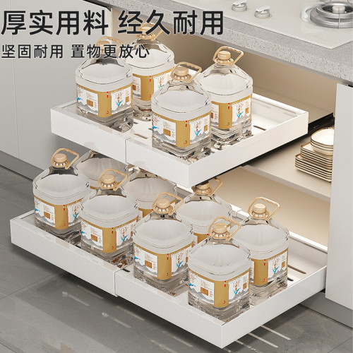 可伸縮櫥櫃拉籃抽拉式廚房置物架免打孔下水槽抽屜多功能收納架子
