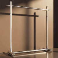 不鏽鋼簡易落地晾衣架伸縮單桿家用出租屋陽台臥室折曡掛衣服曬衣