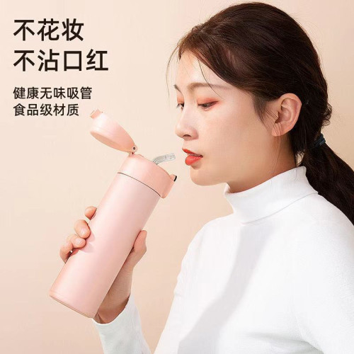 網紅智能溫顯保溫杯男女學生吸管彈跳蓋水杯大容量316不鏽鋼杯子