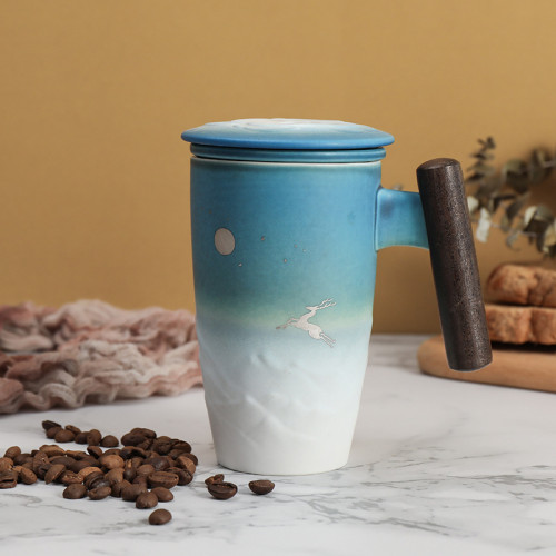 高款山川杯 過濾泡茶杯 山海杯陶瓷帶蓋馬克杯大容量茶杯家用