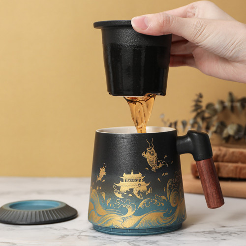 高款山川杯 過濾泡茶杯 山海杯陶瓷帶蓋馬克杯大容量茶杯家用