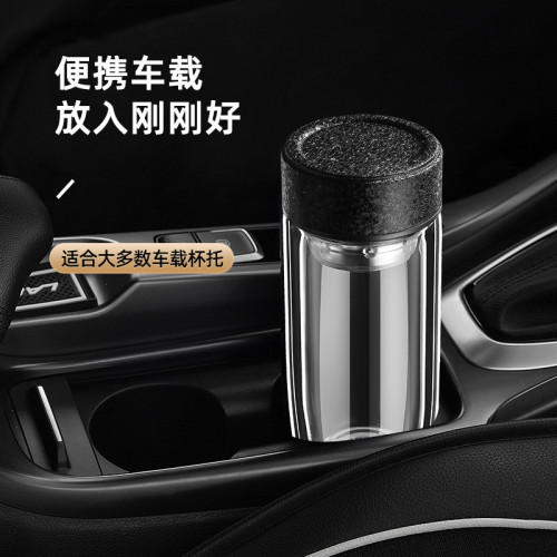 富光雙層玻璃杯男女可攜式鵞蛋杯帶蓋透明車用水杯辦公過濾泡茶杯子