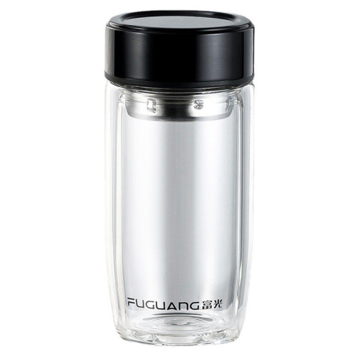 富光雙層玻璃杯男女可攜式鵞蛋杯帶蓋透明車用水杯辦公過濾泡茶杯子