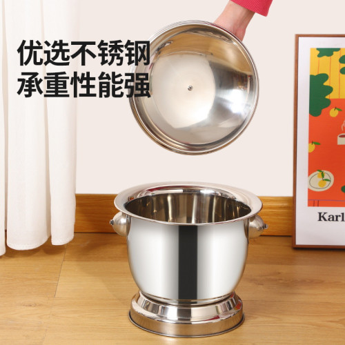 不鏽鋼加厚成人帶蓋可坐便器老人小孩孕婦痰盂家用尿桶加高