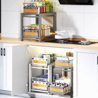 廚房水槽置物架家用落地碗碟抽拉式拉籃碗盤多功能收納櫥櫃分層