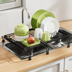 廚房多功能置物架碗碟瀝水架果蔬碗盤收納網架雙向伸縮水槽瀝水墊