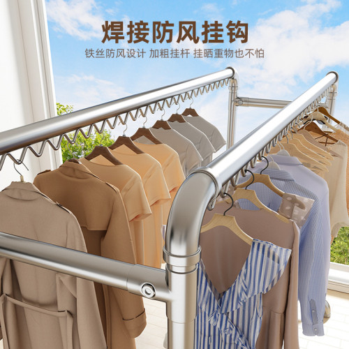 鍍鋅鋼管晾衣架落地家用陽台掛衣戶外室外防風雙桿水管曬被子雙桿