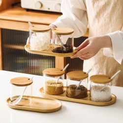日式高硼矽玻璃竹木蓋調味罐廚房糖鹽罐防塵調味瓶家用透明密封