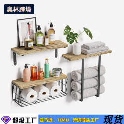 木質壁掛式懸浮架浴室牆上多層浮動隔板架木質馬桶帶紙儲物籃