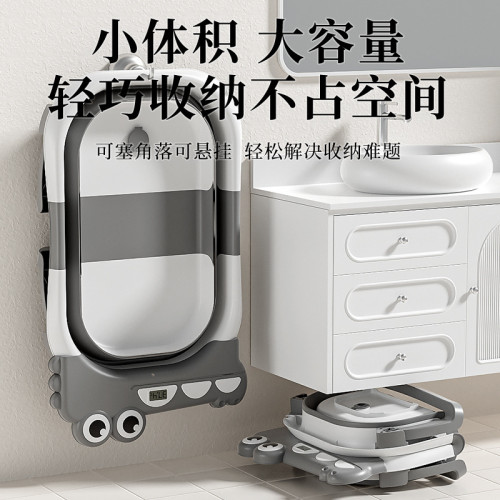 新款卡通嬰幼兒洗澡盆可折曡感溫浴盆小孩家用寶寶新生兒沐浴桶