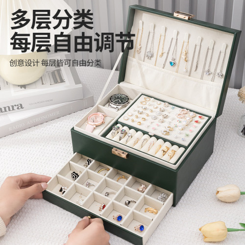首飾盒防氧化帶鎖抽屜式多層歐式項鍊耳釘手鐲飾品收納盒鎖首飾盒