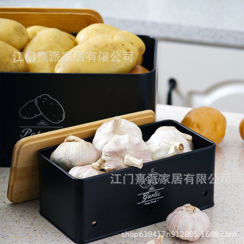 德國 竹蓋黑色儲存罐土豆洋蔥大蒜 收納盒廚房食物儲存箱