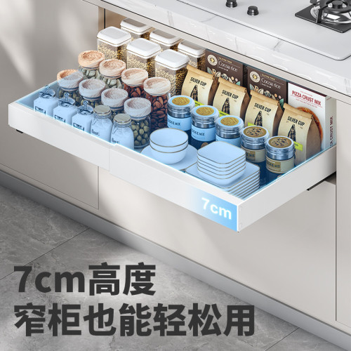 免打孔可伸縮櫥櫃拉籃抽拉式置物架下水槽抽屜碗籃廚房收納神器