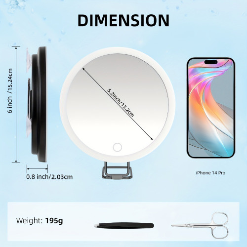6英寸30倍放大化妝鏡充電led補光帶燈360度支架3吸盤10X20X化妝鏡