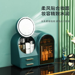 化妝品收納盒防塵帶鏡子桌面梳妝台多功能護膚品首飾一體置物架子