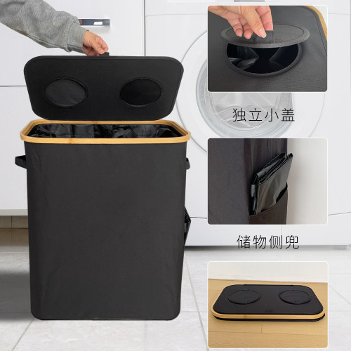 帶蓋可折曡迴收瓶箱楠竹牛津布收納筐家用帶內袋集瓶箱