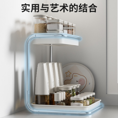 奶油風廚房調料置物架台面轉角旋轉雙層調味料調味品收納調料架