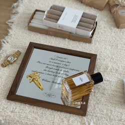 木質裝飾英文鏡子擺件質感桌面化妝鏡質感復古拍照道具簡約
