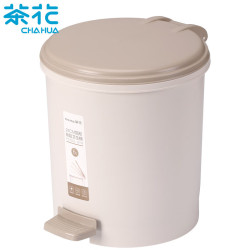 茶花垃圾桶大號帶蓋腳踏家用廚房辦公室塑膠清潔圓型客廳清潔桶