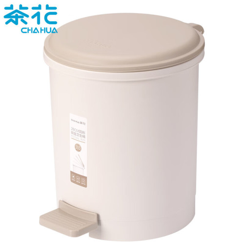 茶花垃圾桶大號帶蓋腳踏家用廚房辦公室塑膠清潔圓型客廳清潔桶