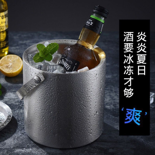 304不鏽鋼冰桶香檳桶啤酒桶紅酒桶保溫雙層直形酒吧KTV手提帶蓋
