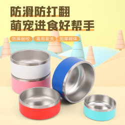 源頭廠家不鏽鋼圓形狗盆貓盆雙層真空喂食寵物碗大容量狗糧碗批髮