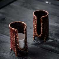 大岸堂 竹編杯簍手工茶道配件茶具收納杯架子杯籠中式禪意U型