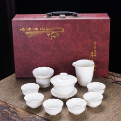 羊脂玉白瓷禮品茶具禮盒套裝功夫茶具創意商務年會活動隨手禮