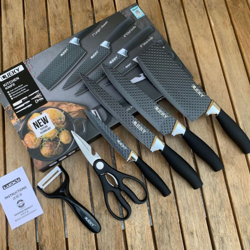 刀具六件套 菜刀不鏽鋼刀剪套裝不沾塗層彩盒裝刀具