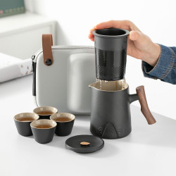 便捷式旅行茶具小套裝戶外泡茶壺陶瓷茶杯快客杯一壺四杯