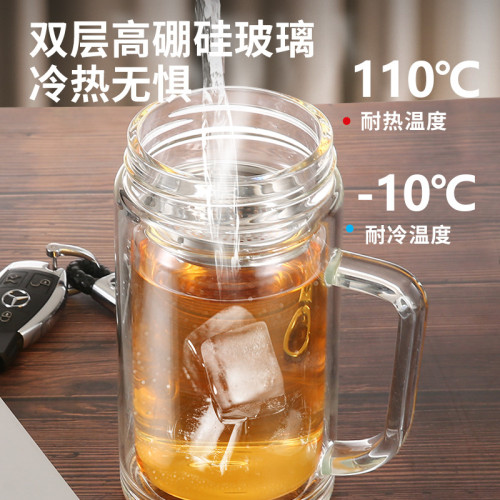 新款雙層玻璃杯 男女大容量可攜式水杯商務辦公泡茶杯加厚透明杯