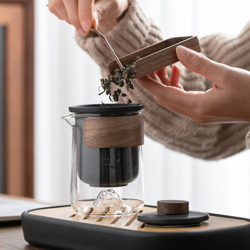 可攜式遠山旅行茶杯茶具小套裝玻璃戶外一壺三杯陶瓷快客杯泡茶壺