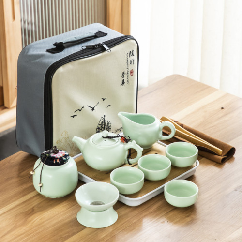 旅行茶具套裝實用戶外功夫陶瓷泡茶壺盤整套可攜式商務小禮品
