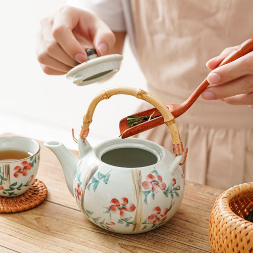 手繪簡約高溫陶瓷茶具套裝秋語田園風茶具茶壺茶杯五件套家用商用