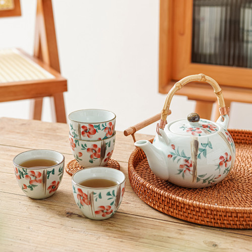 手繪簡約高溫陶瓷茶具套裝秋語田園風茶具茶壺茶杯五件套家用商用