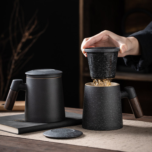 創意陶瓷馬克杯 茶水分離泡茶杯網紅實用商務禮品套裝刻製